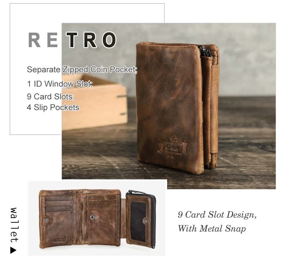 CONTACT'S männer brieftaschen aus echtem leder vintage kurze brieftasche mann dünne karte halter luxus marke männlichen kleine geldbörse portefeuille – Detail 4
