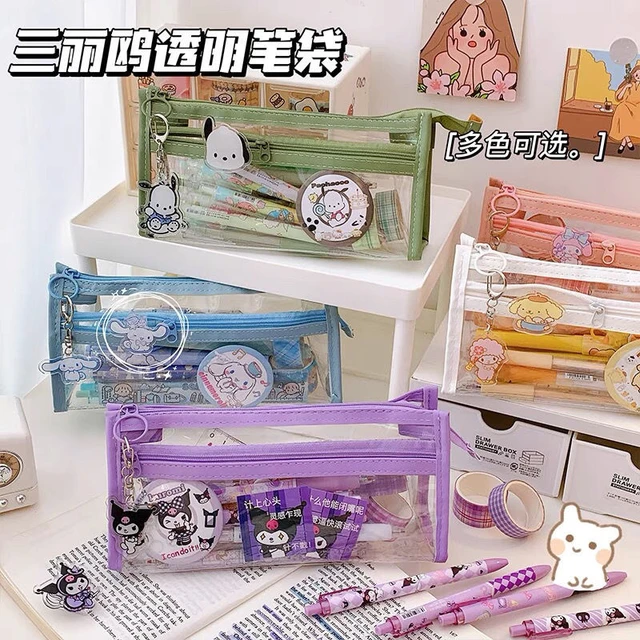 Sanrio Kuromi My Melody Cinnamoroll Pencil Case Kawaii Cartoon Student  Transparent Double-Deck Girl Child Study Stationery Gift - AliExpress