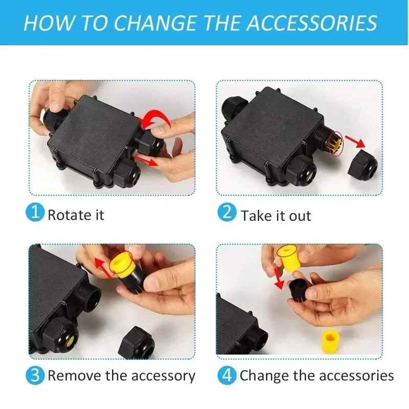 Electrical Junction Box IP68 Waterproof 3 Way Y Type 3pin 4-14mm Electrical Cable Wire Connectors 24A 450V External Electrical Terminals