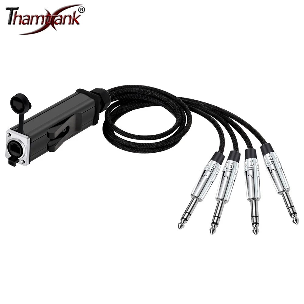 

RJ45 CAT5 to 4 Channel 1/4 Inch TRS Stereo 6.35mm Male Plug Audio Cable Network Signal Extender Splitter for Amplifier Mixer