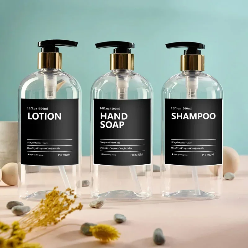 Shower Bottle Sticker Waterproof 6PCS Soap Dispenser Label Black Lotion Label Shampoo Conditioner Body Wash Bathroom Accessories bathroom labels sticker set