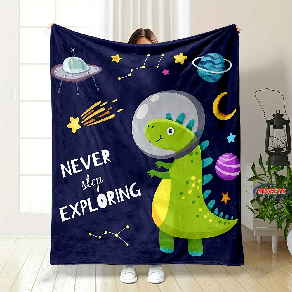 cartoon Dinosaur Space pattern soft Flannel Blanket for Bed Bedroom Sofa Picnic,Warm Throw Blanket for Cover Outdoor Leisure Nap 5