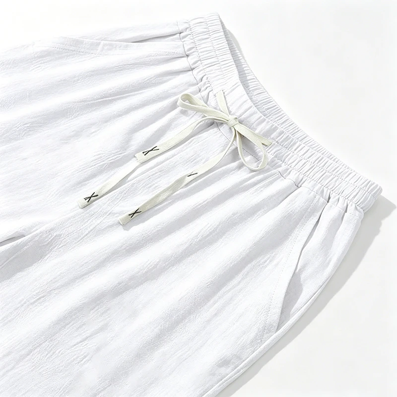 Summer Men Linen Capri Pants Drawstring Waist Loose Solid Color Casual Trousers For Daily Beach Vacation Outdoor Travel Wear 6
