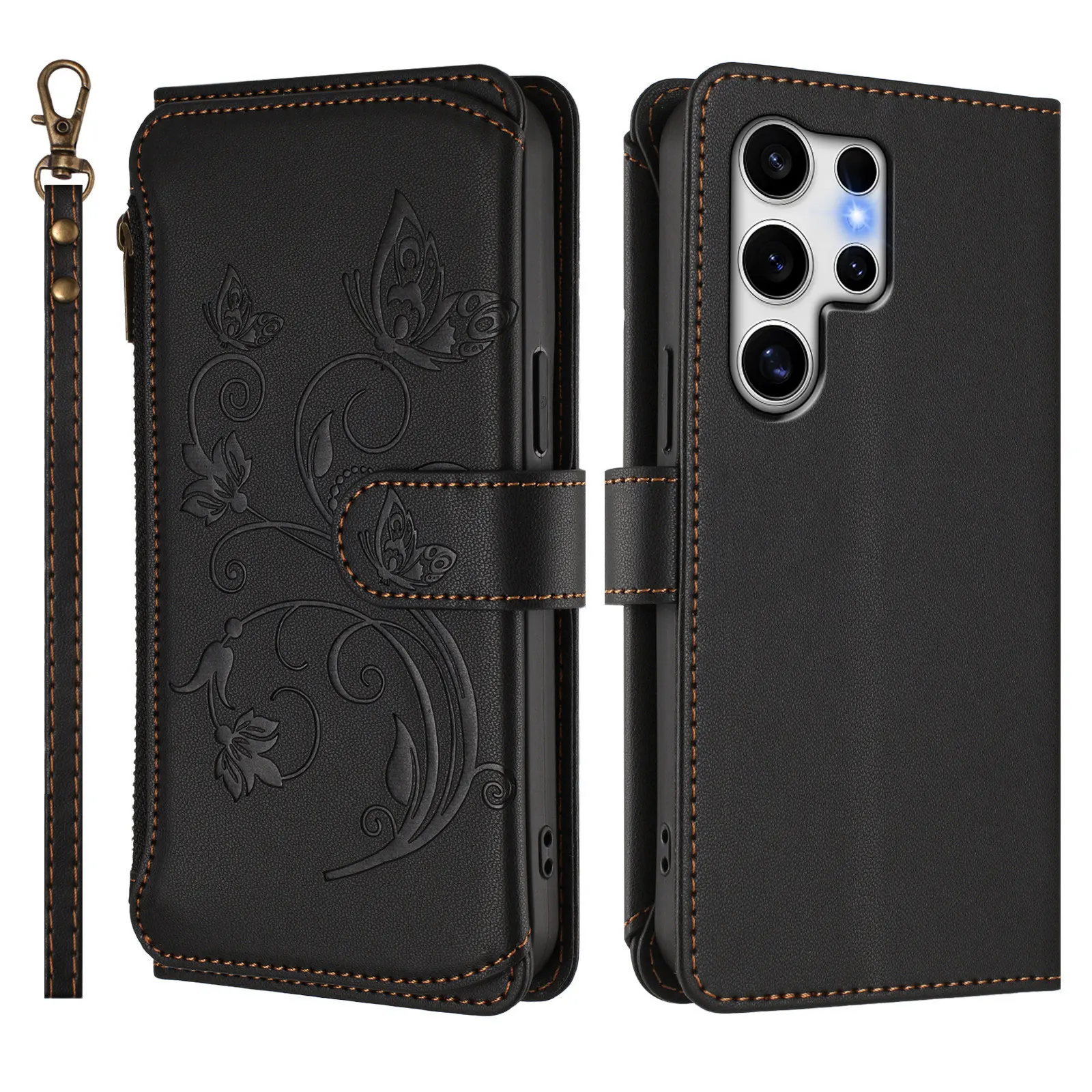 Butterfly Flower Flip Leather Wallet Crossbody Phone Case