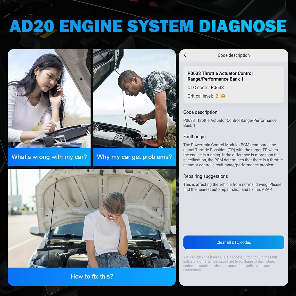XTOOL AD20 Bluetooth OBD2 Scanner For Engine System Diagnostic Code Reader HUD Display Perfromance Test Lifetime Free Update 4
