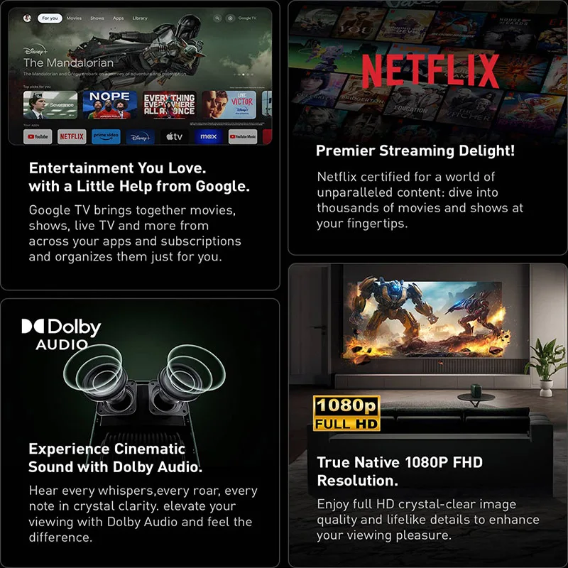 Proiettore Intelligente Formovie Xming Page One Pro - 1080P, Google TV, Netflix, WiFi6, 120"