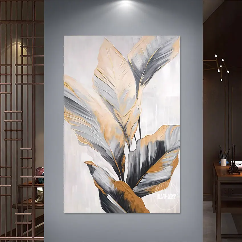 

Art Landscape Abstract Wall Design Texture Wholesale Of 3D Picture Frameless Easy Artwork Leaf Still Life Canvas Oil Painting