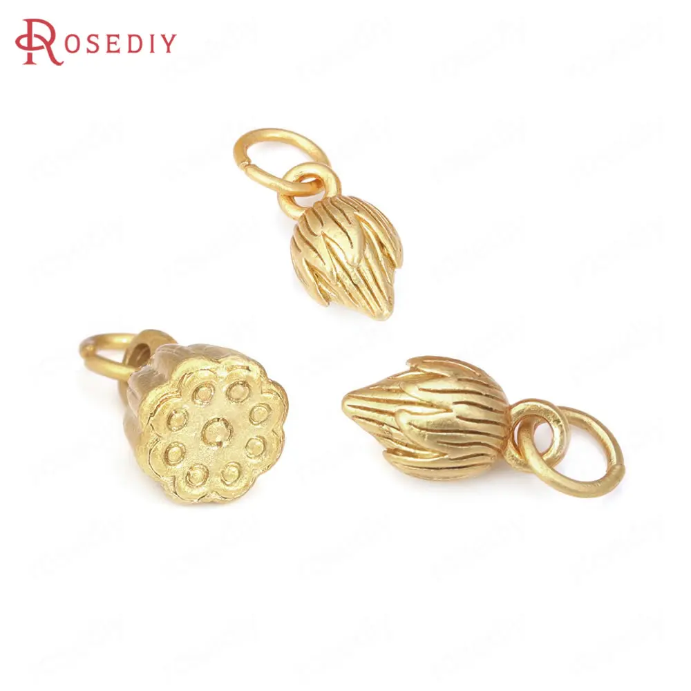 10PCS Matte Gold Color Zinc Alloy Lotus Seeds Charms Pendants