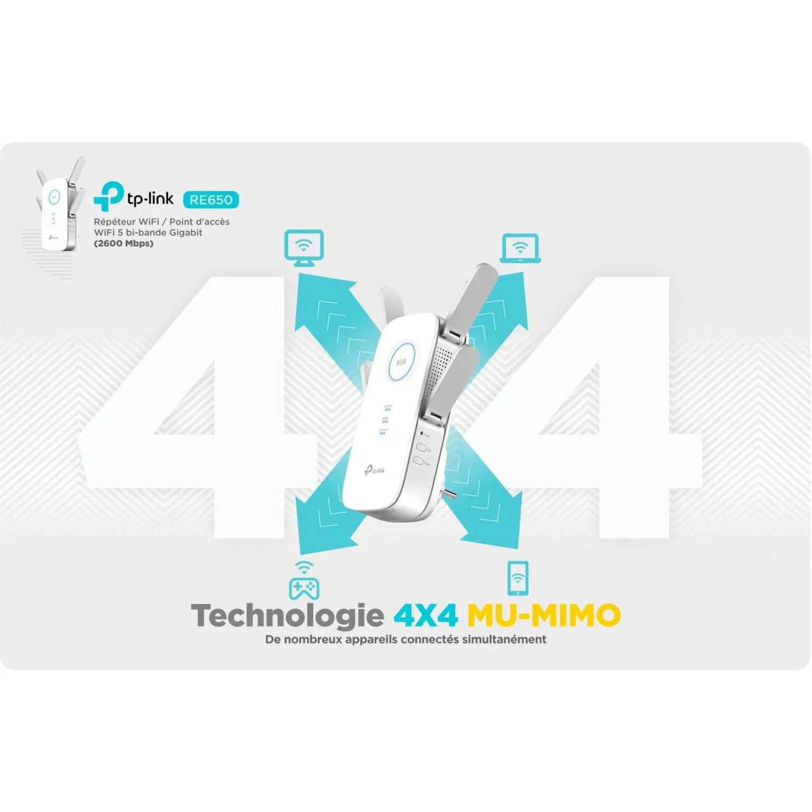 TP-Link AC2600 WiFi Extender(RE650), Up to 2600Mbps, Dual Band WiFi Range  Extender, Gigabit port, Internet Booster, Repeater, Access Point,4x4 MU-MIMO