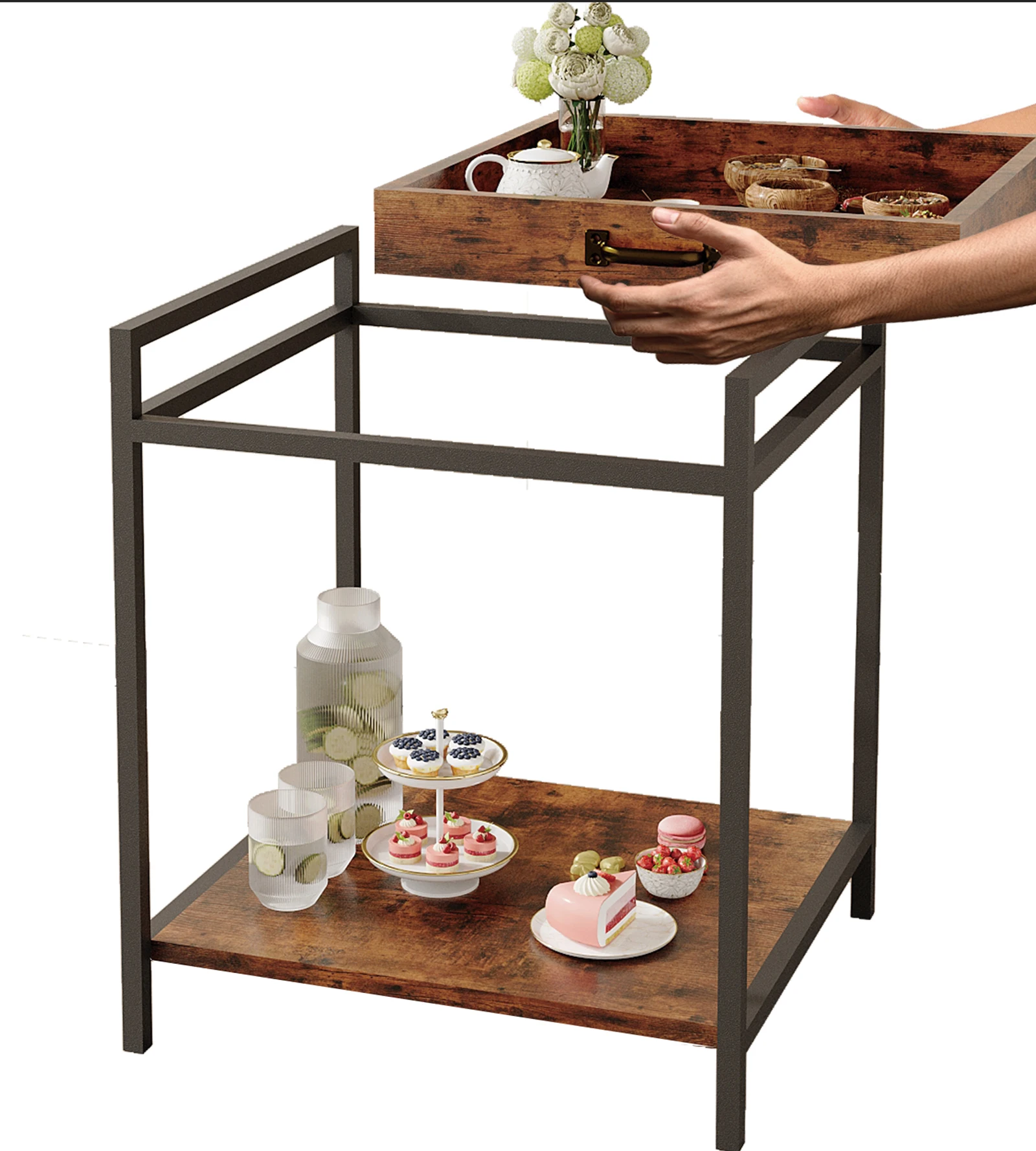 طاولة قهوة بطبقتين، خشب، غرفة معيشة