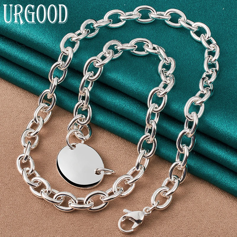 

925 Sterling Silver 18 Inches O-Chain Round Card Pendant Necklace For Women Party Engagement Wedding Fashion Jewelry