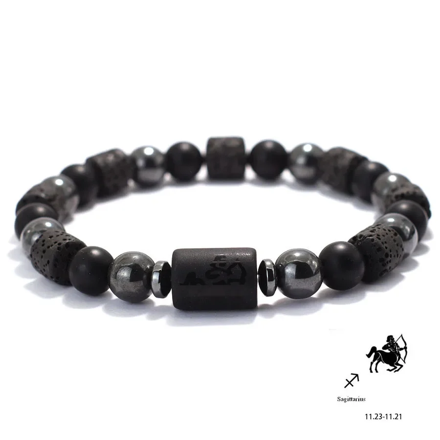 Einzigartiges Zwölf Konstellationen Armband Männer Frauen Natürlicher Vulkangestein Onyx Hämatit Perlen Heilung Armband Freizeit Paar Joias – Detail 16