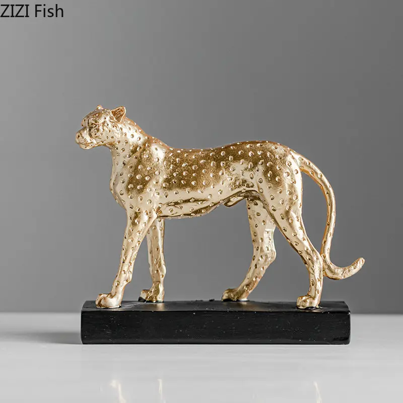 Figurine Guépard En Polyrésine - Doré - Déco Maison Réaliste - 15.65" X 6.75" - Neuf