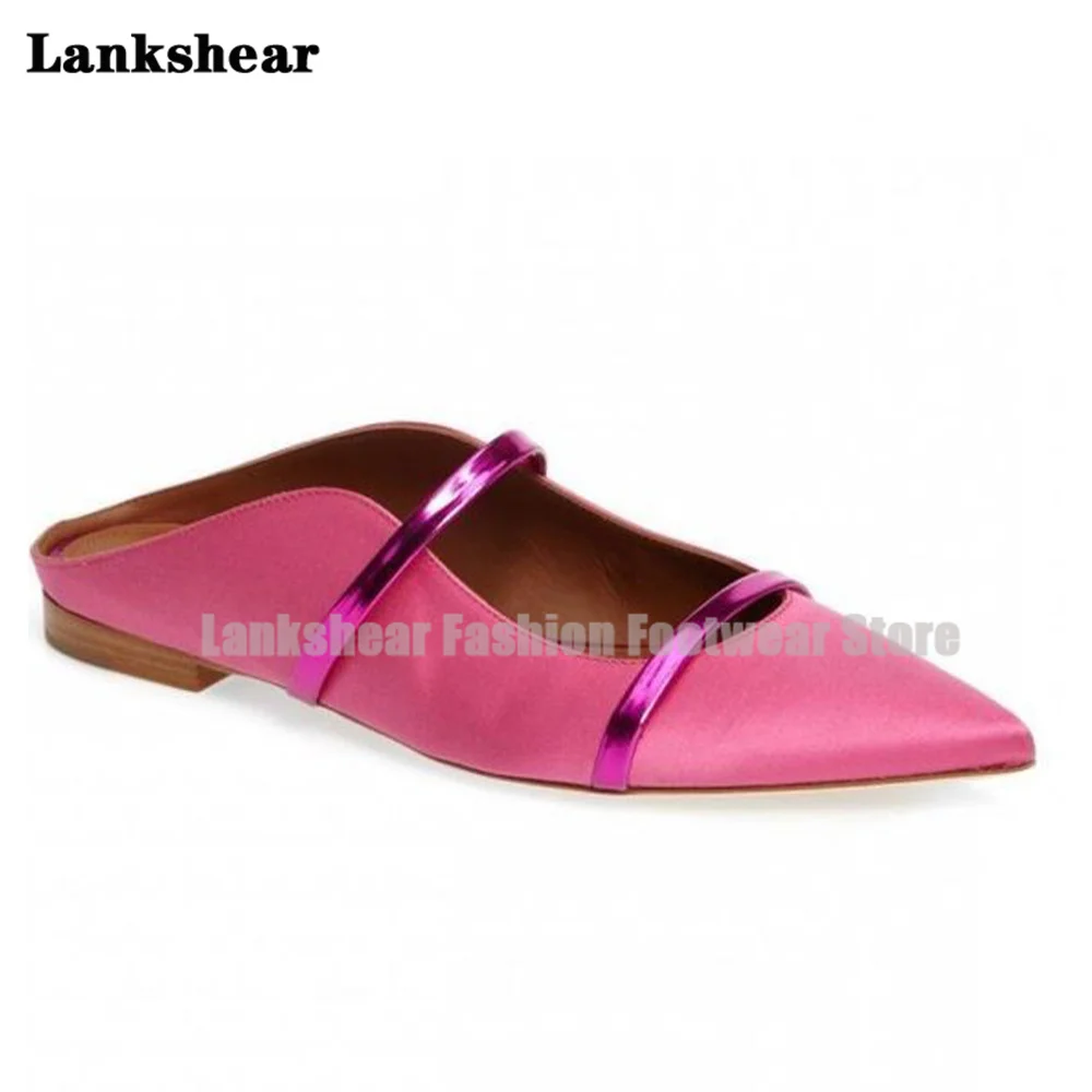Double Straps Flats Slippers Women Mules Pointed Toe Flats Mules Shallow Narrow Bands Ladies Beach Shoes Tendencia Zapatos Mujer 4