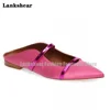 Double Straps Flats Slippers Women Mules Pointed Toe Flats Mules Shallow Narrow Bands Ladies Beach Shoes Tendencia Zapatos Mujer 4