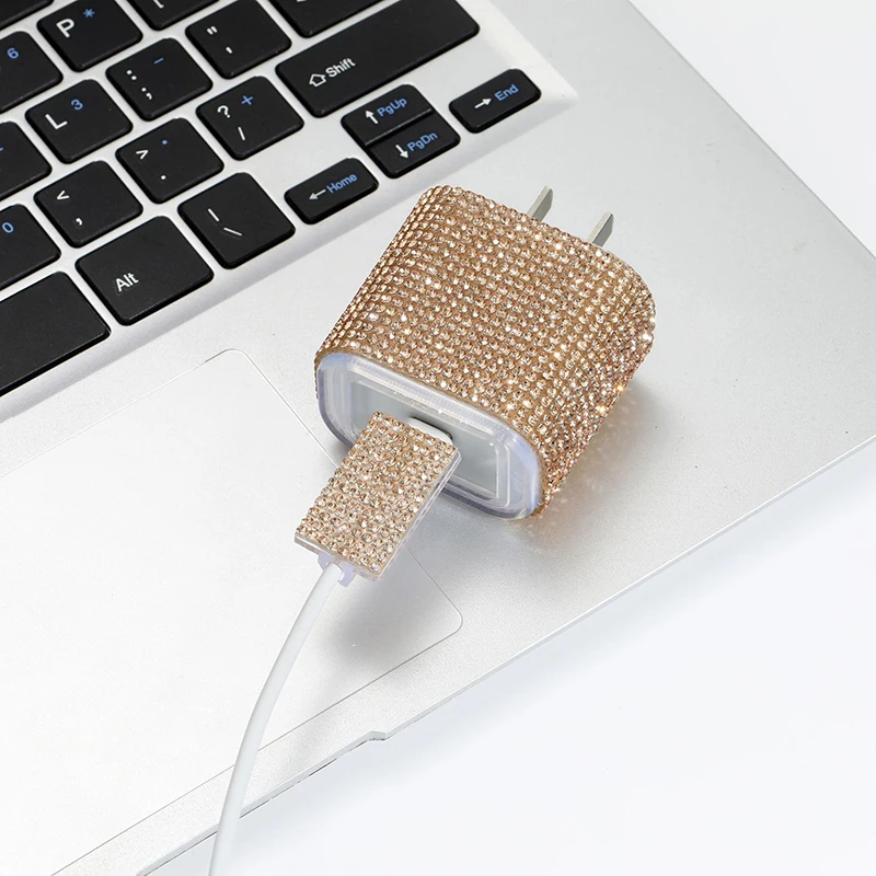 Charger Protector Sleeve Charger Protector Sleeve IPhone 15 14 13 Pro Max 18W 20W Charging Head Protection Glitter Crystal Sticker Protective Cover