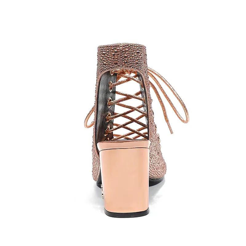 Summer Fashion Women's Sandals Sexy Hollow out Rhinestone Lace up High Heels Luxury Party Shoes Wedding Shoes Dress