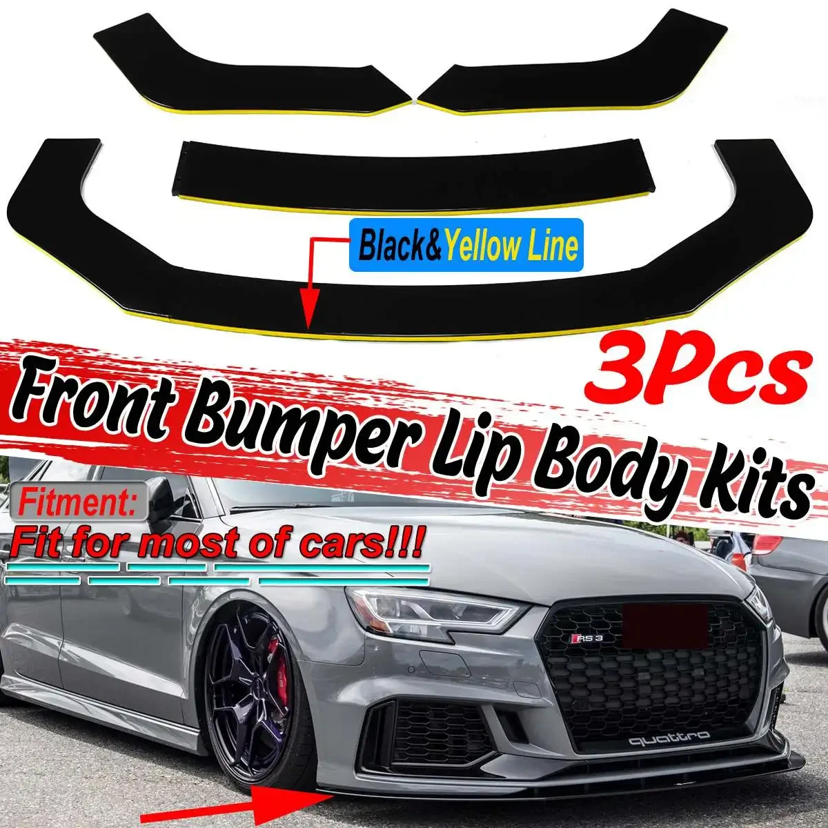 3PCS Universal Car Front Bumper Splitter Lip Diffuser For AUDI A4 A5 B6 B7 B8 B9 S3 S4 S5 RS5 For Ford For Mazda For VW Body Kit