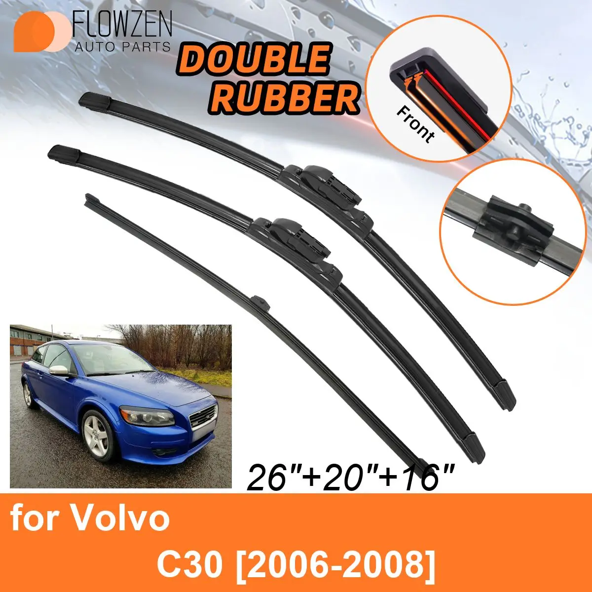 

Двойные резиновые автомобильные стеклоочистители для Volvo C30 2006-2008, передние и задние стеклоочистители, аксессуары для лобового стекла 2006 2007 2008