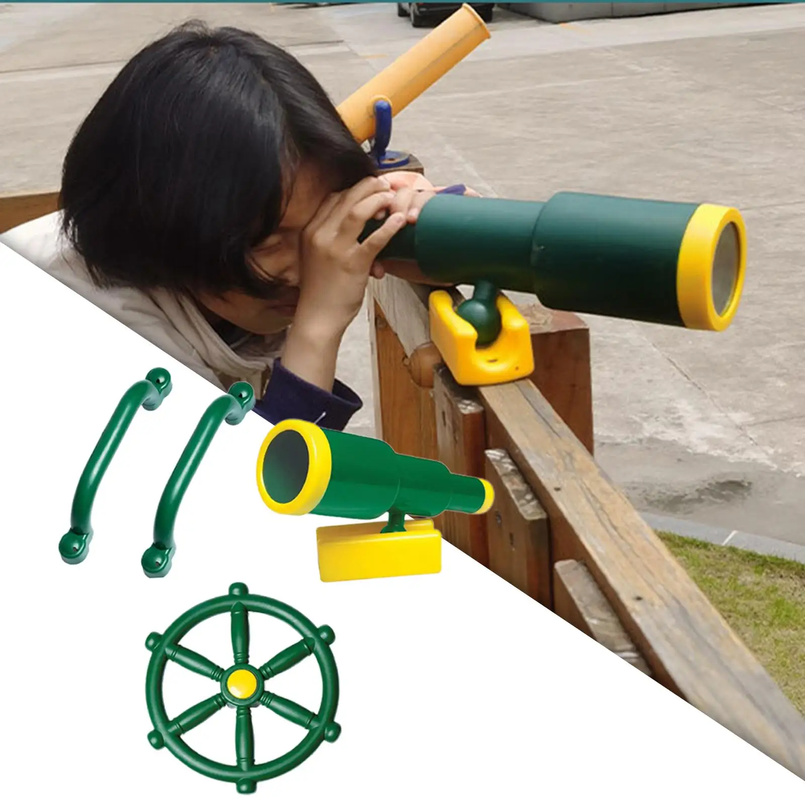 4x Playground Equipment Set Active Outdoor Play Kids Pirate Telescope Steering Wheel & Safety Handle Bars for Gym Boys & Girls 6