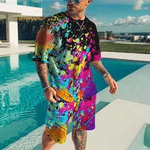 

New 2022 Summer Trend Men's Suit Casual Beach Shorts Suit Sea View 3D Printing Short Suit Ordinary O-Neck T-Shirt 2 Piece Set