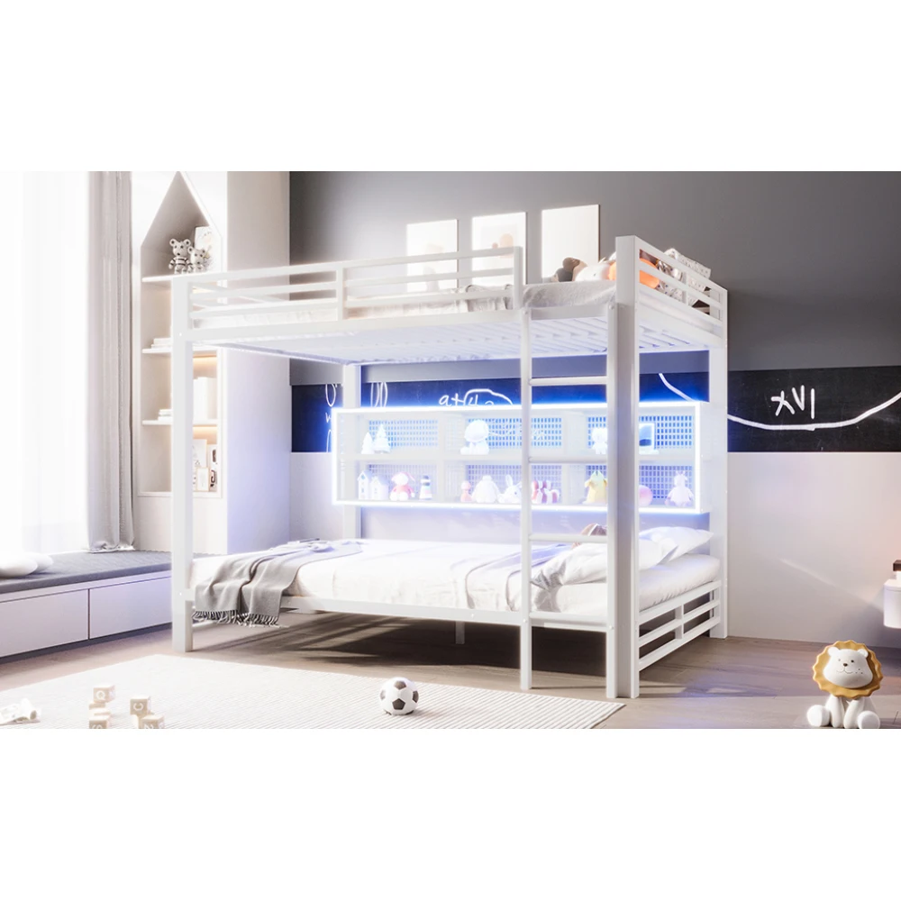 140 x 200 cm großes Etagenbett mit Aufbewahrungsschränken und LED-Licht, platzsparendes Bett für Kinder-/Jugendzimmer (ohne Matratze) – Detail 17