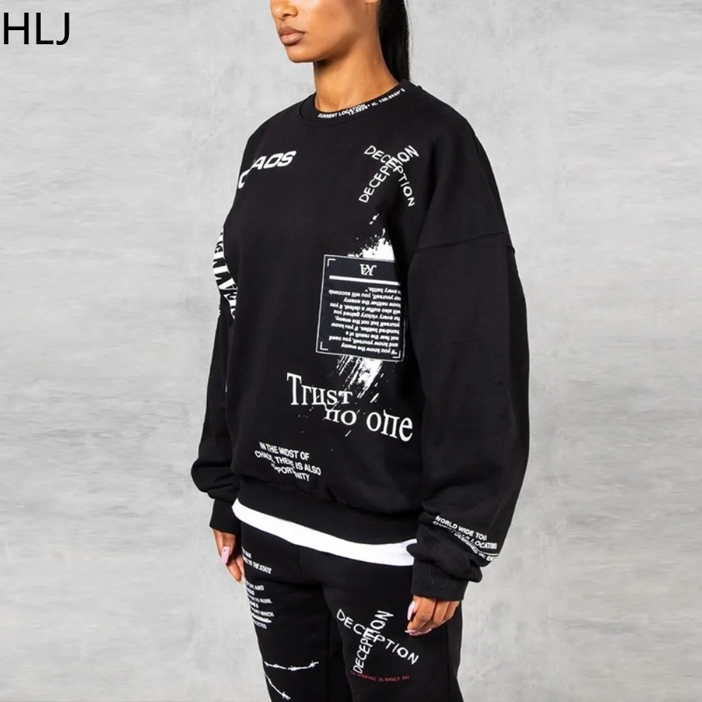 HLJ Autumn Winter Casual Letter Print Jogger Pants Tracksuits Women Round Neck Long Sleeve Pullover+Pants Two Piece Sets Outfits