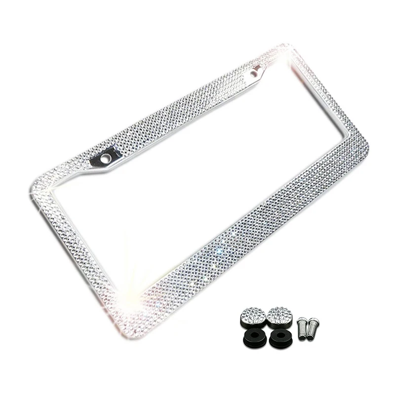 

Металлическая Рамка номерного знака Wow Bling Стразы, хромированные Кристальные алмазные автомобильные аксессуары для стандарта США и Канады