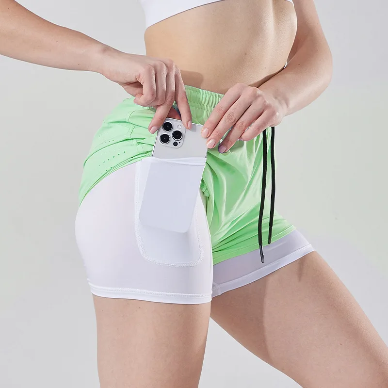 Women's 2-in-1 Sports Shorts Quick Dry Breathable Built-in Liner Anti-Chafe Loose Fit for Running Marathon Track Gym Workout 2