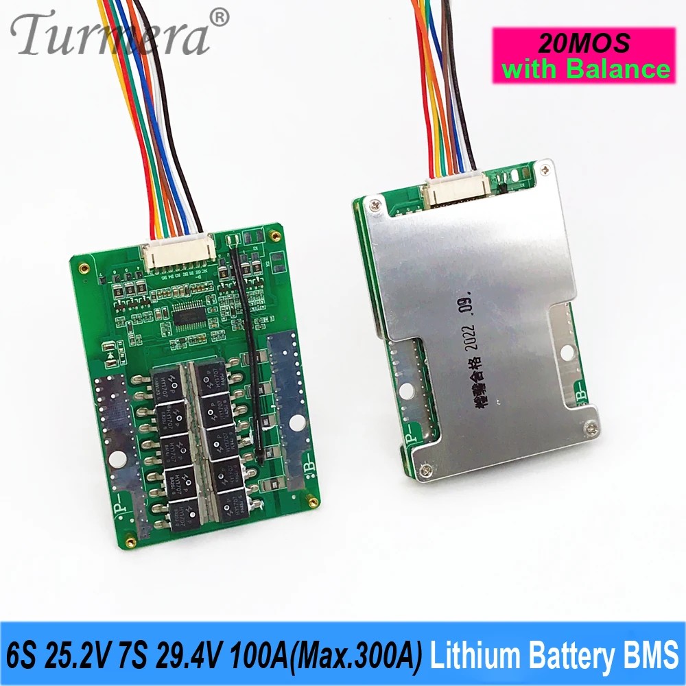 Turmera 6S 24V 7S 29.4V 100A Max. 300A Balance BMS Lithium Battery Board with NTC for Electric Bike or E-Scooter Batteries Use