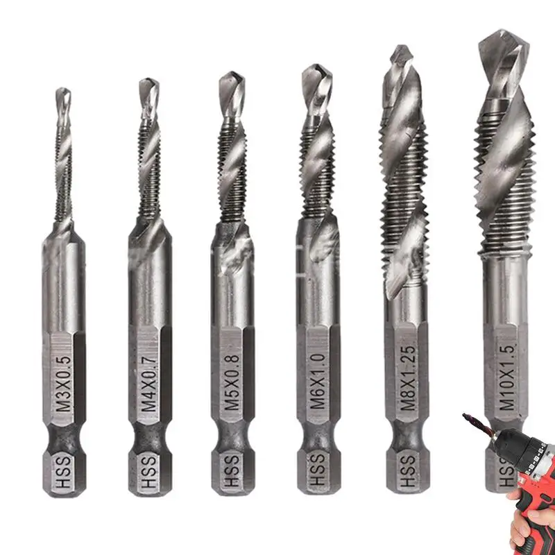 

Combination Drill Tap Bit Set 6 Pcs Anti-Rust Countersink Drill & Taps Wear-Resistant Screw Taps Tool Kit In Metric Size M3 M4