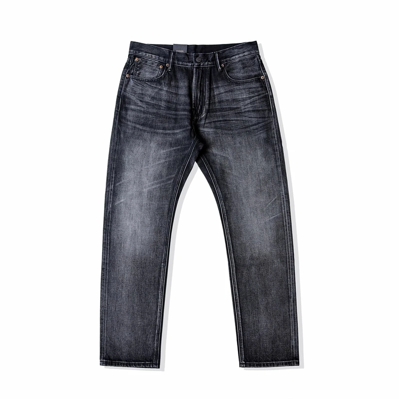 Red Tornado Worn-Black Straight Fit Jeans Stonewashed Men's Selvedge Denim Pants 5