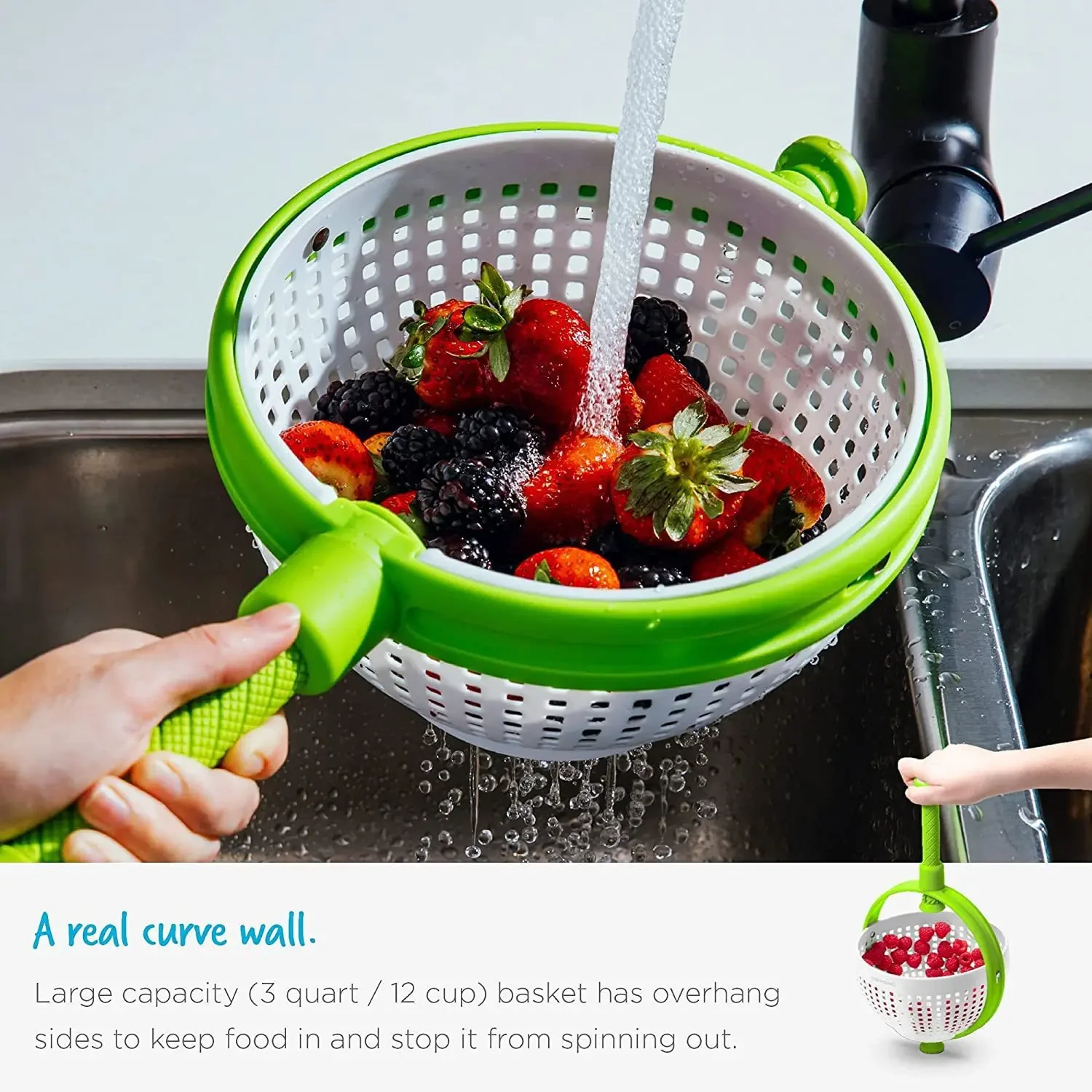 Salad Spinner Quick Dry Vegetable & Greens Dryer Centrifugal Lettuce Spinner Basket Easy Spin Kitchen Gadget for Fresh Salad