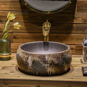 หรูหราเซรามิคห้องน้ําอ่างล้างมือ Art ห้องน้ําติดตั้งห้องน้ําขนาดเล็กรอบอ่างล้างหน้าเดี่ยวซักผ้าอ่างล้างหน้าในครัวเรือนตาราง Basinb 1