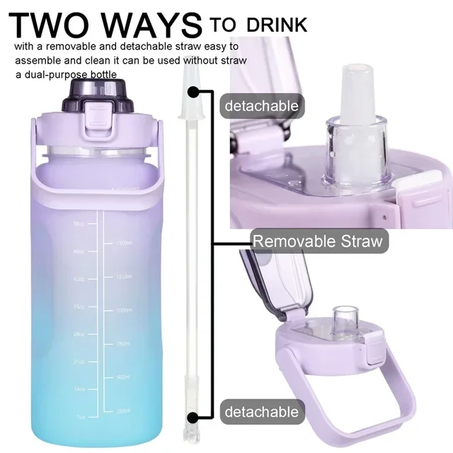 2 Liter Large Capacity Sports Water Bottle Leak Proof Colorful Plastic Cup Drinking Outdoor Travel Portable Gym Fitness Jugs 3