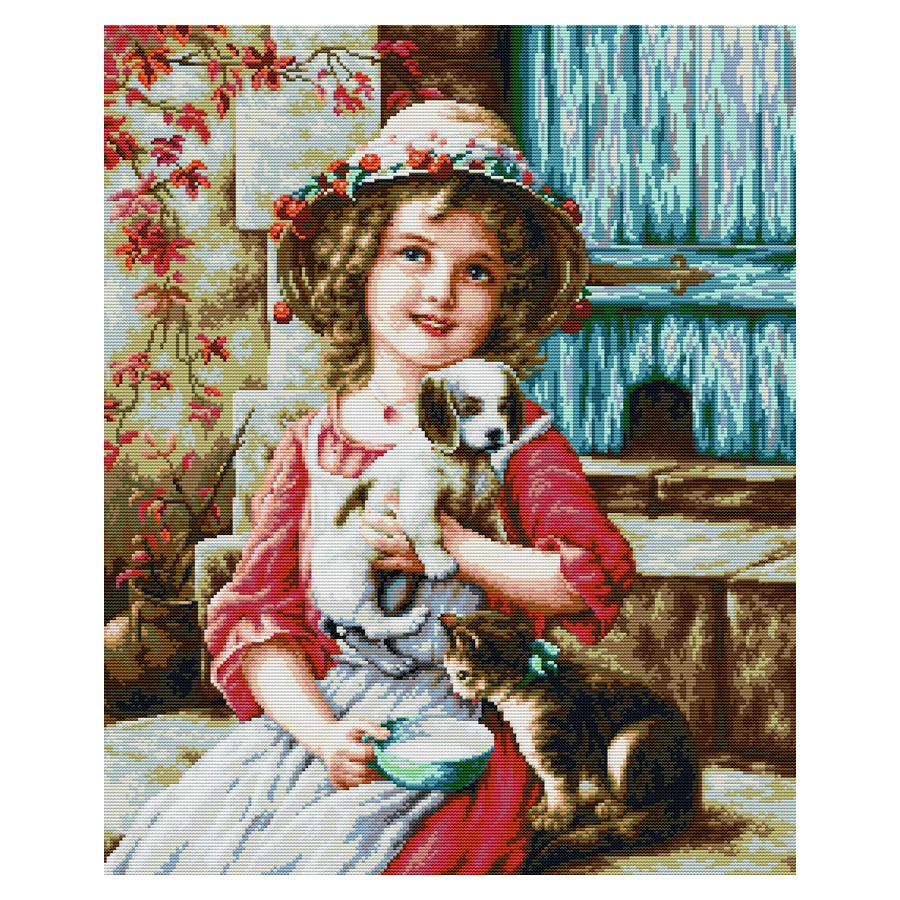 Joy Sunday Cross Stitch Kit Best Friend 11CT 14CT Printed Cross Stitch Embroidery Kit Set Print Fabric Craft
