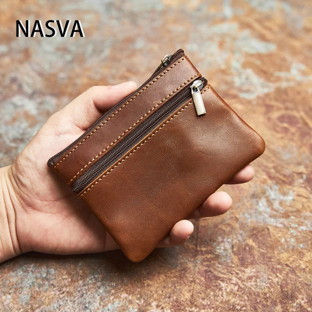 Genuine Leather Coin Wallet Mini Zip Small Cowhide Card Case Ladies Men's