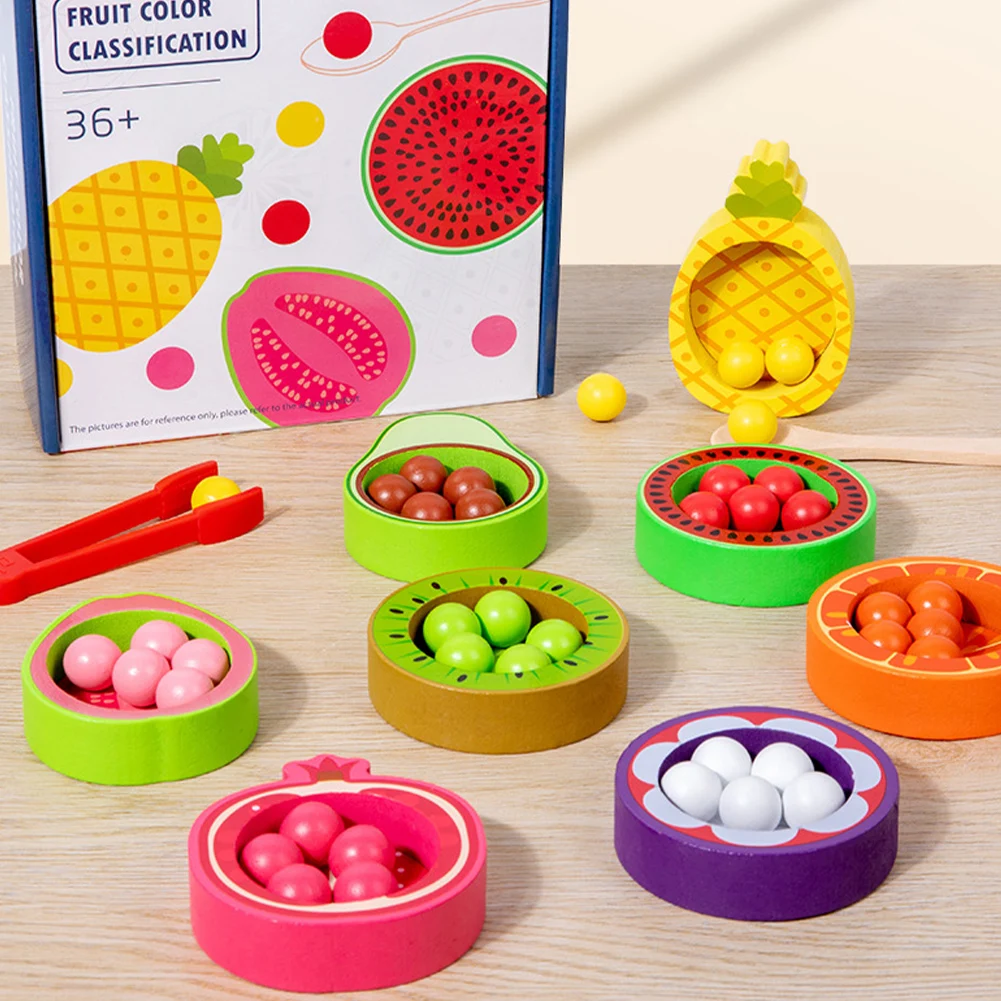 Balls in Cups Toys Motor Skills Toy Early Education Toys Exercise Hand Eye Coordination Kitchen Fruit Wooden Toy for Boys Girls
