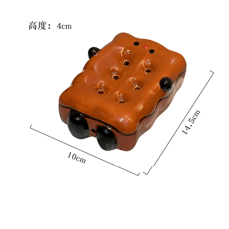 Ceramic Cute Cartoon Biscuit Shaped Soap Dish Storage Rack, Home Bathroom Supplies Creative Light Luxury Drain, No Punching, 1Pc