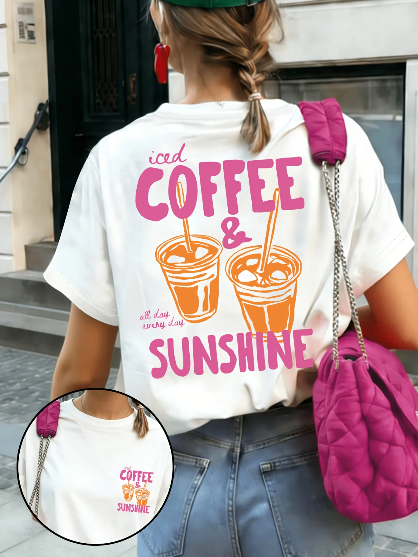 Summer New Iced Coffee & Sunshine Graphic Print Cotton T-shirt For Women Short Sleeve Tees Casual Clothes Oversized Unisex Tops 2