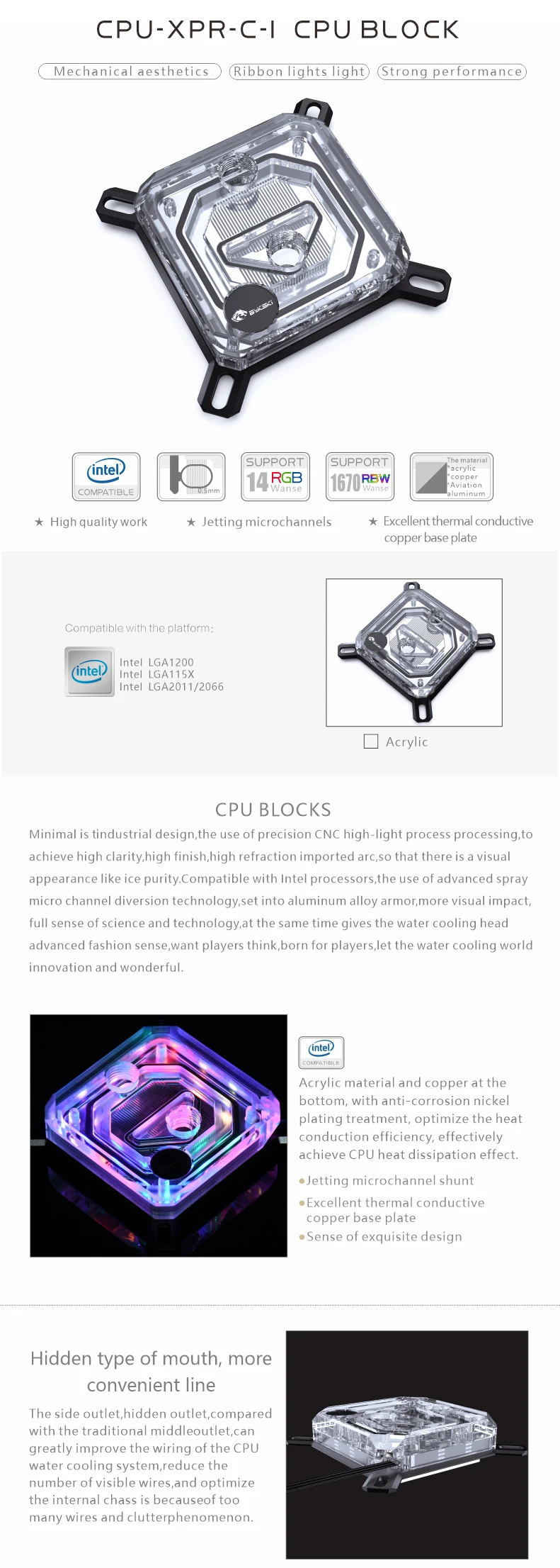 Bykski CPU Block Use for INTEL LGA115X 1200 1700 2011 /AMD Ryzen 3/5/7 X470 X570 Water Cooler Radiator CPU-XPR-C-M/CPU-XPR-C-I 3 Sf2cbe12597e549058e4db58c4ab71225s