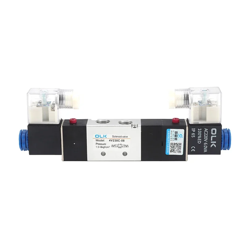 

4V230-08 5 Way 3 Position 1/4" Pneumatic Solenoid Valve DC12V DC24V AC110V AC220V With 4 6 8 10 12mm Fittings Connector