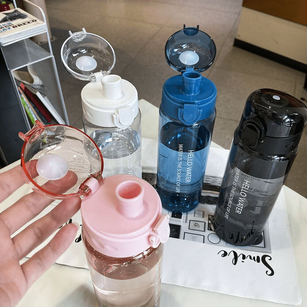 Water Bottle 780Ml With Bounce Cover Leak Proof Sports Drinkware Strap Reusable for Kid Women Fitness Gift