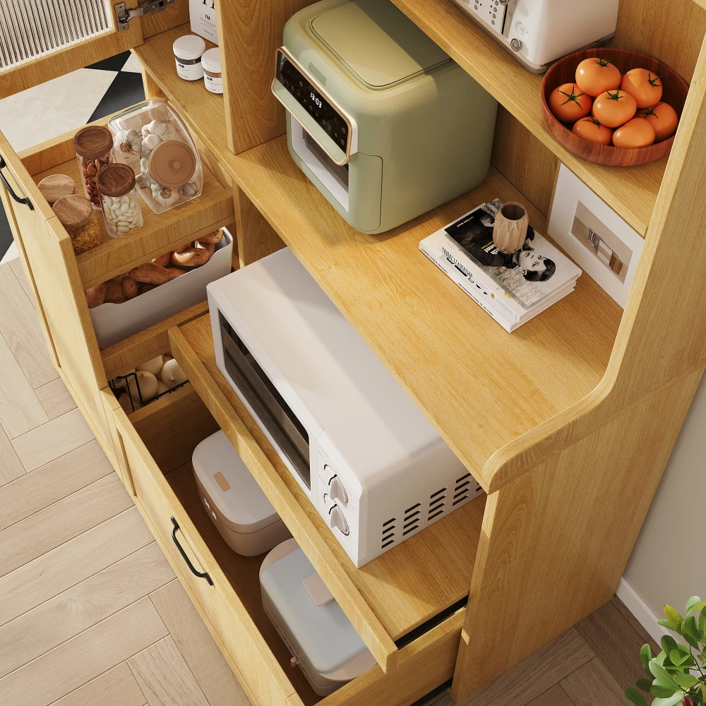 Modernes Highboard-Küchenschrank Multifunktionaler Aufbewahrungsschrank mit Verstellbaren Regalen Ausziehbarem Regal Gehärtetem Glas – Detail 17