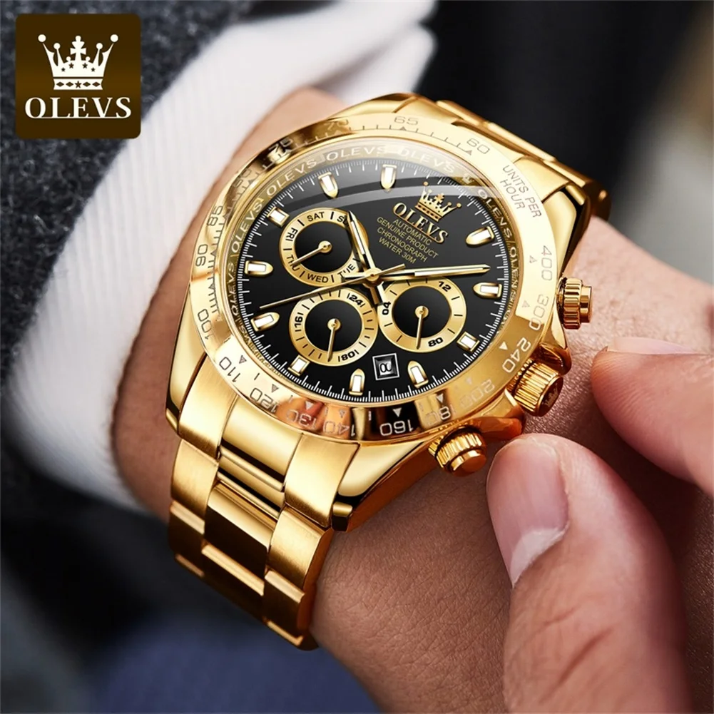 OLEVS 6638 Automatic Mechanical Watch For Men Week Calendar Display Fashion Man Wristwatch Top Brand Waterproof Original Watches