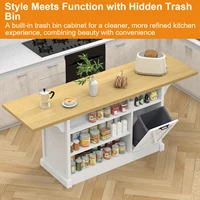 73" Large Kitchen Island, Kitchen Island Cart with Trash Storage Cabinet, Power Outlet, Drop Leaf, Island Table for Kitchen 6