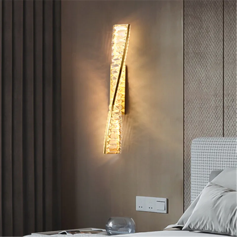

Nordic led Light luxury high-end crystal wall light living room background wall postmodern minimalist bedroom bed head line lamp