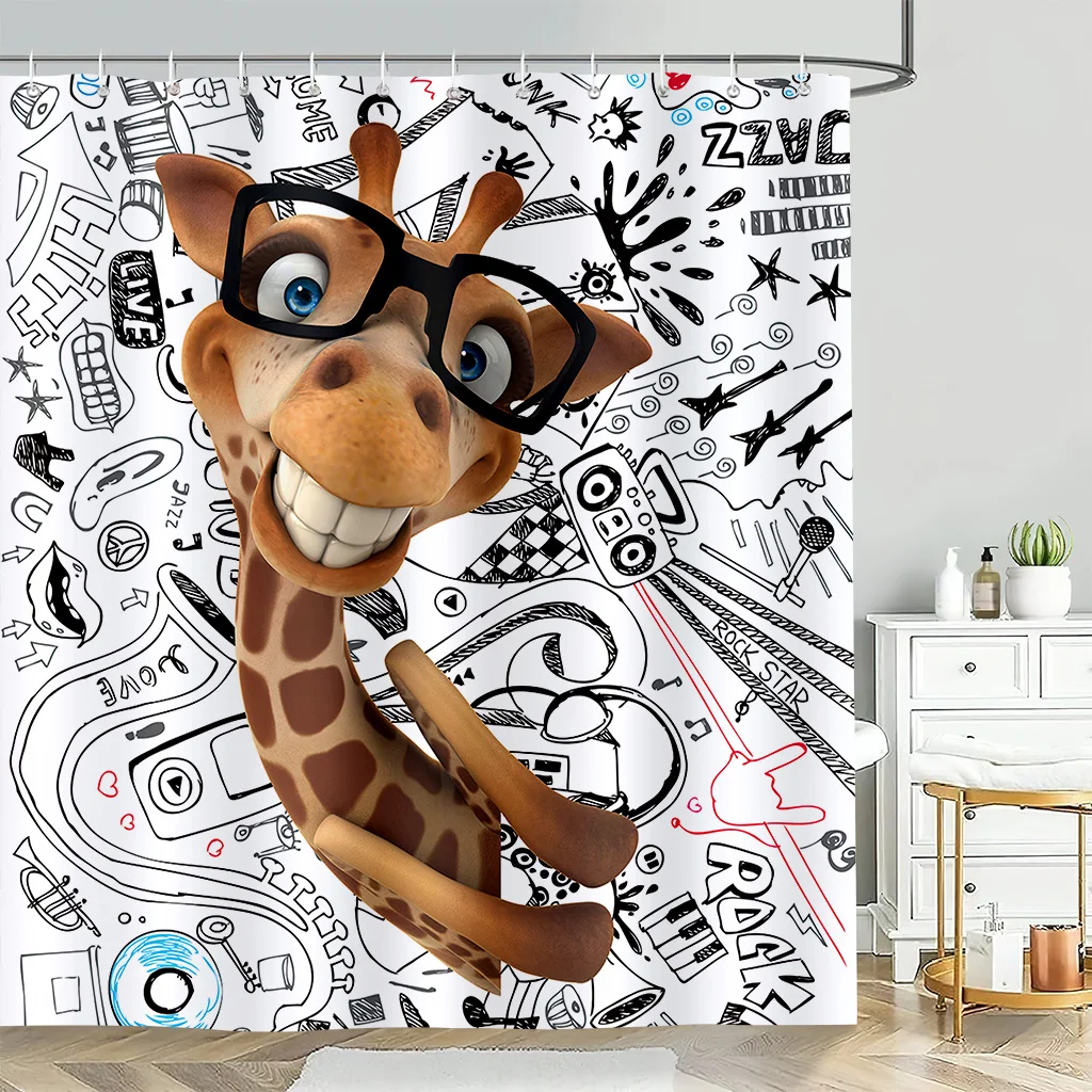 

1pc Giraffe Dog Print Shower Curtain for Bath, Animal Rustic Polyester Tarp Tub Bathroom Partition Decor with 12 Hooks