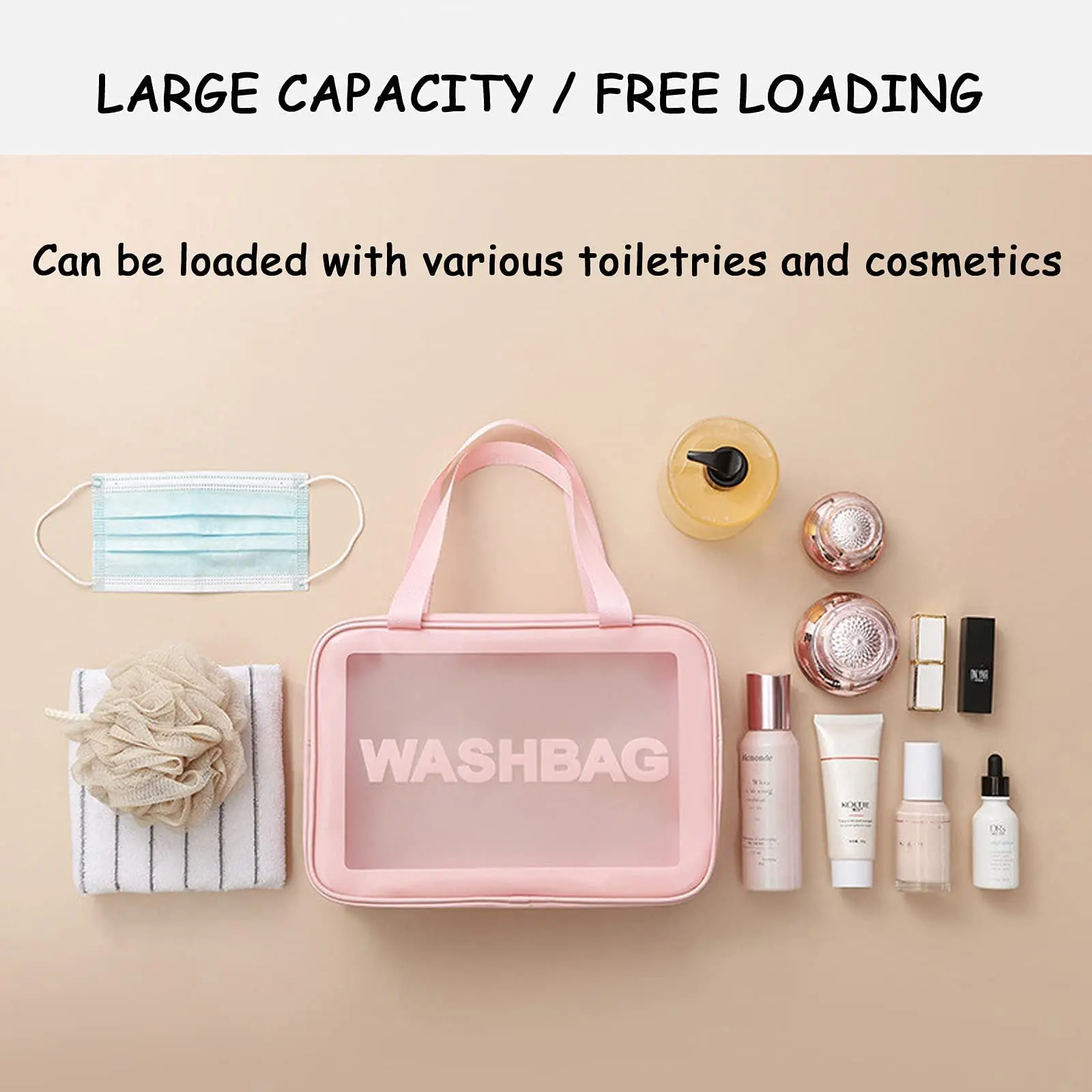 Cosmetic Bag Travel Storage Toiletry Organizer Waterproof PVC Portable Transparent Zipper Make Up Case