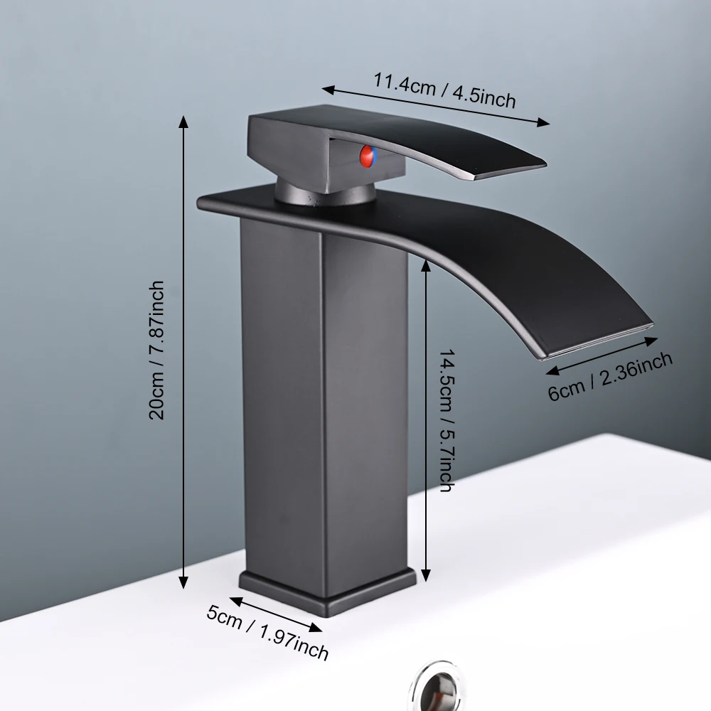 Waterfall Basin Sink Faucets Mixer Tap Water Stainless Steel Bathroom Accessories Black Chrome